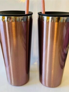 Set of 2 Rose Gold Stainless Steel 22 oz insulated  Tumbler with lid and straw